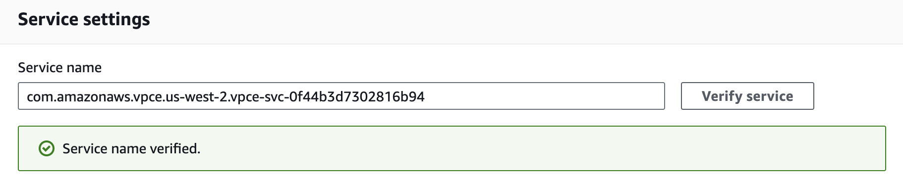 The service name field is filled out and the Verify service button is shown